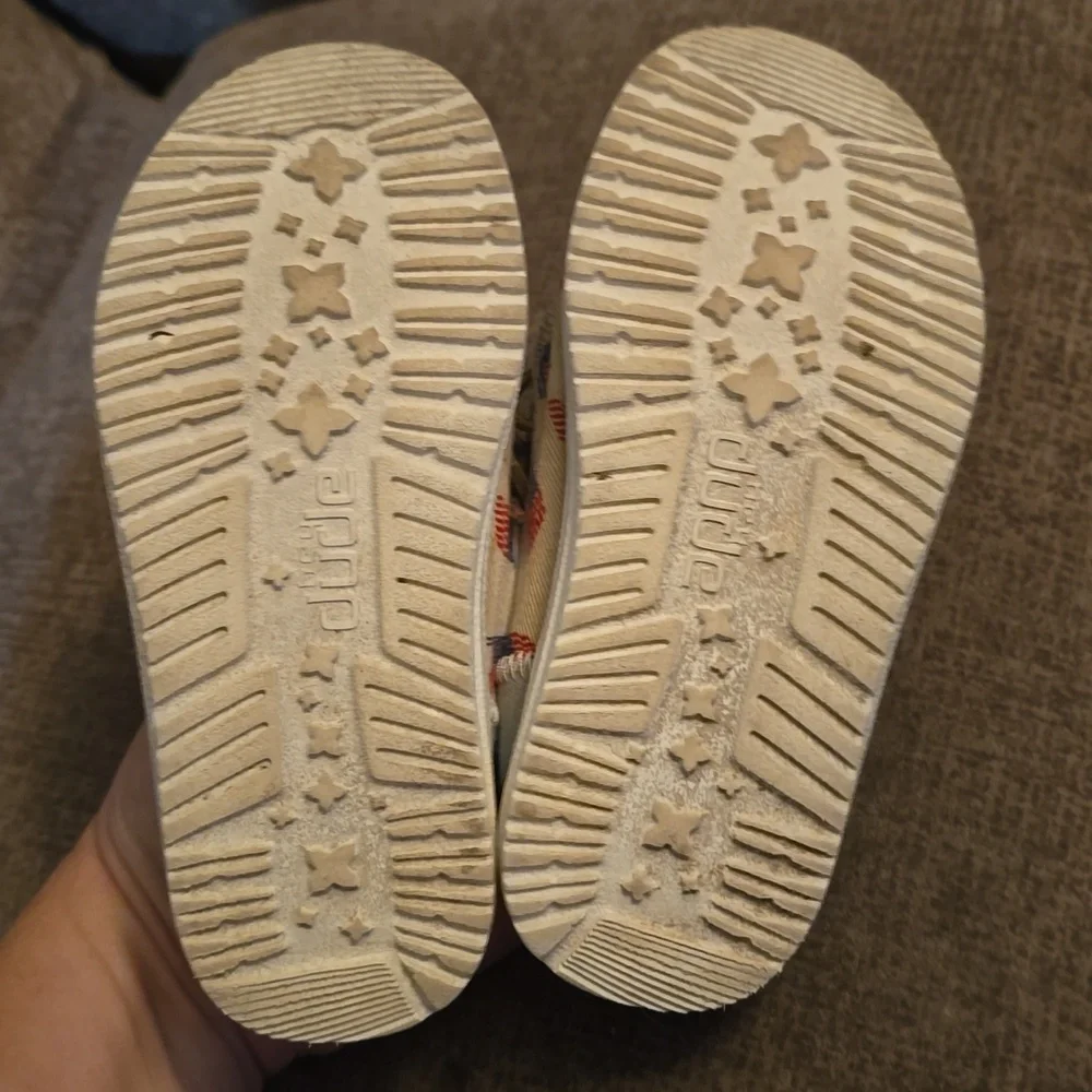 Hey Dude Kids' Moccasins - White‎ with Red and Blue Flags Size 9